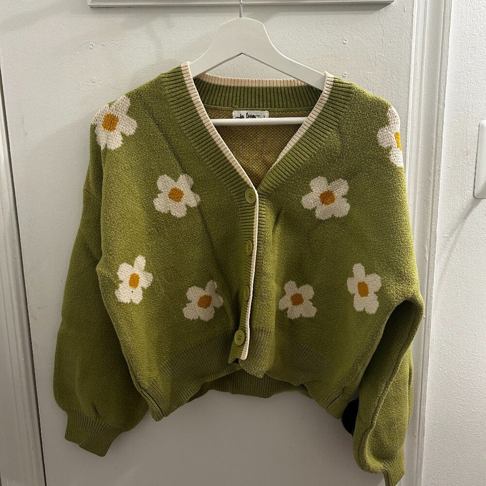 Green floral cropped cardigan - size M